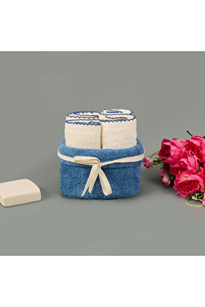 ASPARTAM Set prosoape Lina 4 piese - Ecru / Albastru - 30x40 cm