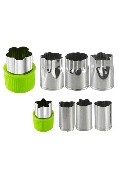 zola Set of 8 fruit and vegetable cutting molds, stainless steel, multifunctional, silver/green