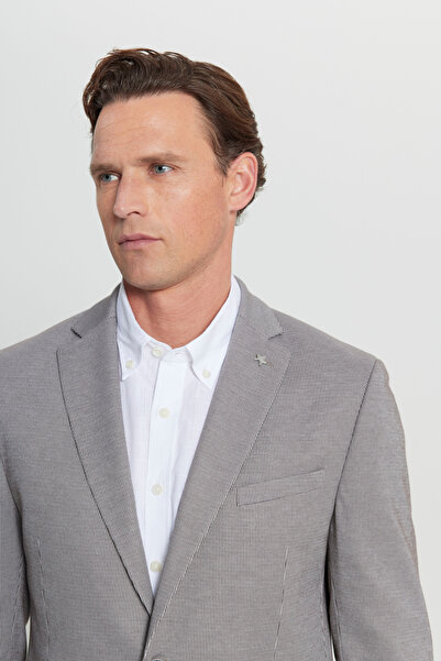 ALTINYILDIZ CLASSICS 360 Her Yöne Esneyen Slim Fit Dar Kesim Çizgili Kapak Cepli Blazer Vizon Ceket