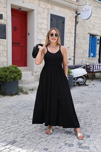 QİMYA BUTİK Γυναικείο μακρύ ΦΟΡΕΜΑ με λεπτομέρεια αμάνικο χιαστί στην πλάτη και λουράκι στον βραχίονα με ΜΠΟΥΚΕΤ