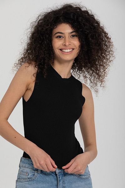 İLKCET MODA Tricotaj de bază pentru femei, negru, fără mâneci