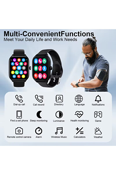 Choice ساعة ذكية رياضية مقاومة للماء مع خاصية الاتصال الصوتي وقياس معدل ضربات القلب باللون الأسود لعام 2024