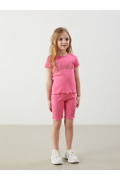LC Waikiki Pink Barbi Printed Combed Cotton Ruffle Baby Girl T-Shirt Pack of 2