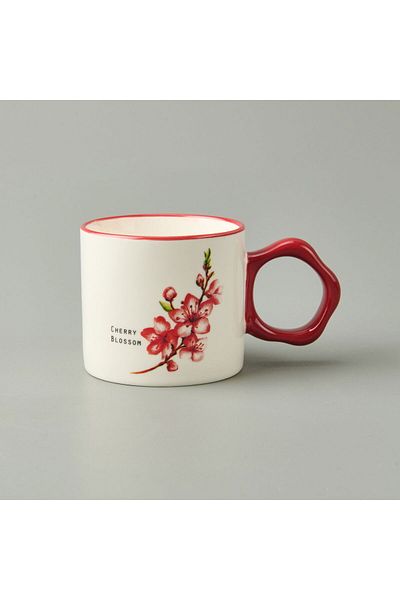 MATMEL Kitchen Flower Patterned Mug - White / Red - 310 ml