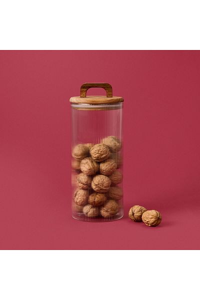 MATMEL Glass Food Container with Acacia Lid - Brown / Transparent - 1500 ml