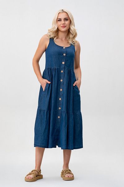 Bold & Young Women's Pocketed Drawstring Strap Square Neck Buttoned Dress