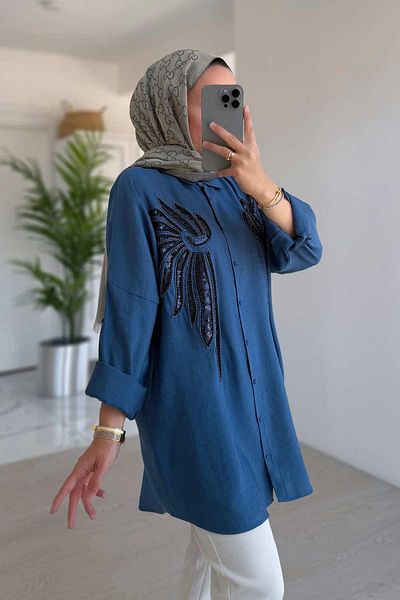 Ka Hijab Cămașă cu paiete Doha - Indigo