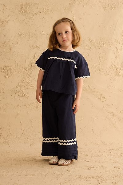 Fahhar Kids Rib Detailed Suit Navy Blue