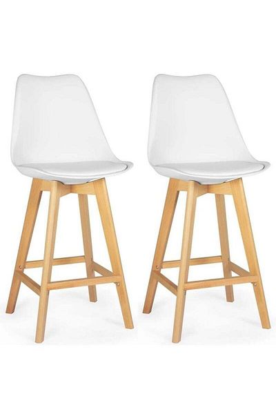 Taimi Pack of 2 High-rise Wooden Restaurant Chair with Padded Seat and Comfortable Backrest ,White
