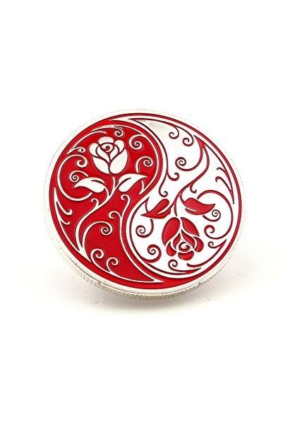 Solfera Kırmızı Beyaz Ying Yang Gül Çiçek Hatıra Koleksiyon Metal Şans Hatıra...