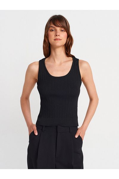 Dilvin 10759 Ribbed Openwork Knitwear Blouse-Black
