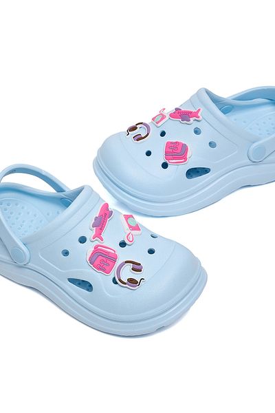 R&B Blue Jibbitz Slingback Clogs