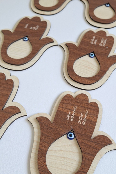 ERDİZDEN 6 Pieces of Wooden Laser Cut Evil Eye Beaded Fatma Mother Cup and Cup Coaster from Erdiz