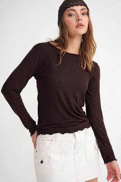 Mixray 2014 Women's Crew Neck Summer See-Through Blouse Coffee