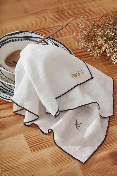 JOJOMIA Lole Fabric Serving Presentation Napkin 45X45 Cream-Anthracite
