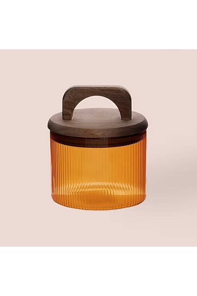 MATMEL Mia Acacia Glass Jar with Handle - Amber - 350 ml