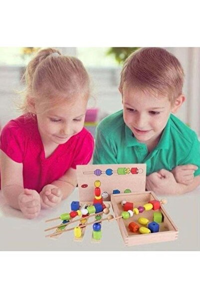 marah صندوق خشبي من الخرز لربط الخرز ومطابقة الأشكال والألوان