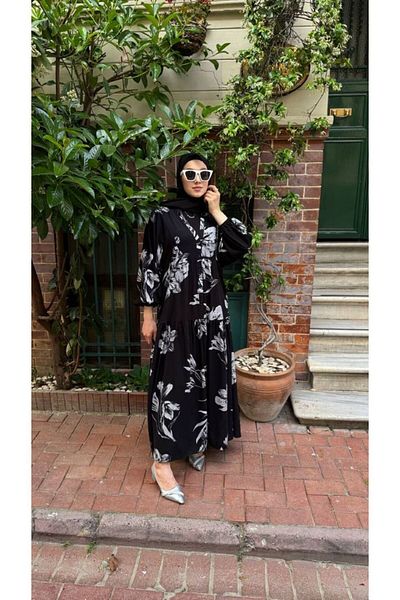PREMİER VİE Φόρεμα Hijab New Season με μοτίβο μαύρο χρώμα βισκόζης
