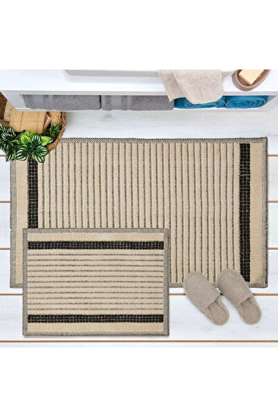 KUT FLY سجادة حمام سوفت لينيا قطعتين - إكرو - 60x100 سم + 50x60 سم