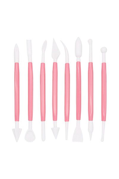 zola Set of 8 pieces for decorating cakes/cupcakes, different designs, plastic, length 14/16 cm, pink
