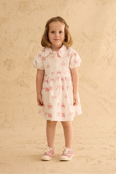 Fahhar Kids Rochie cu model cu guler roz