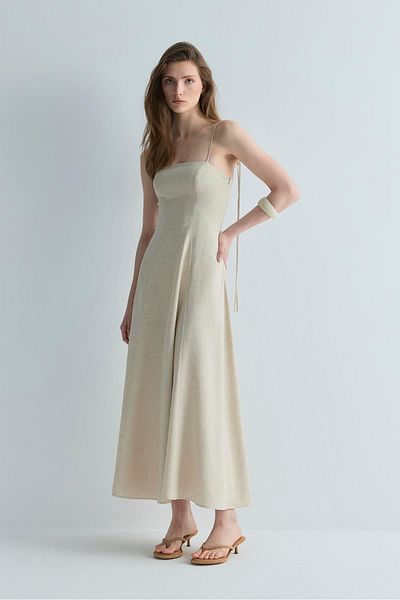 Suud Collection Φυσικό λινό φόρεμα Melinda με λουράκι