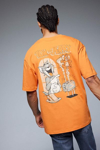 DeFacto 100% βαμβάκι Tom & Jerry Boxy Fit Crew λαιμόκοψη με στάμπα μπλουζάκι με κοντό μανίκι E3262AX25SM