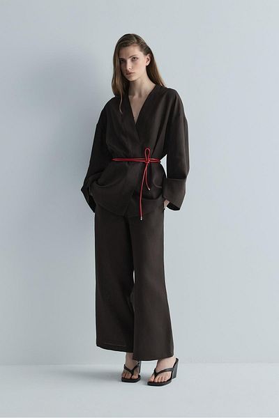 Suud Collection Brown 100% Linen Eleni Culotte Trousers