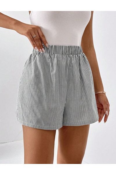 GIA - ART Summer Lightweight Poplin Fabric Gray Striped Women's Shorts