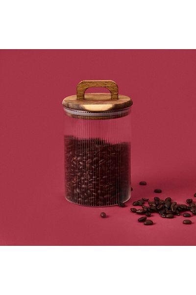 ASPARTAM Glass Food Container with Acacia Lid - Brown / Transparent - 900 ml