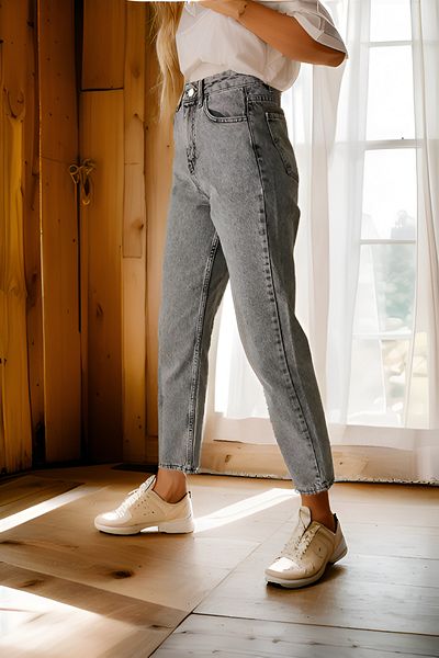 SHEVEGA Smoked Lycra High Waist Mom Jean Jeans