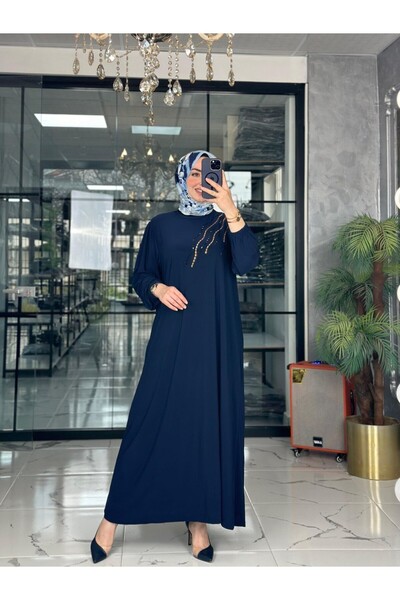 Zümra Tesettür Moda Serpil Elbise-Lacivert Lacivert Beden 1-38-40-42-44