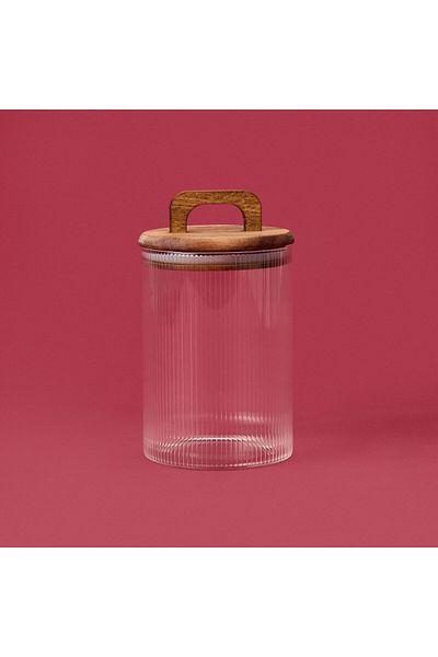 ASPARTAM Glass Food Container with Acacia Lid - Brown / Transparent - 900 ml