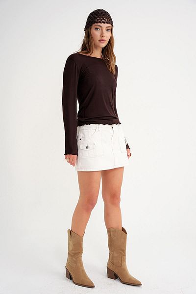 Mixray 2014 Women's Crew Neck Summer See-Through Blouse Coffee