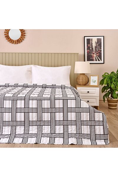 MATMEL Checkered Single Bedspread - White - 160X230 cm