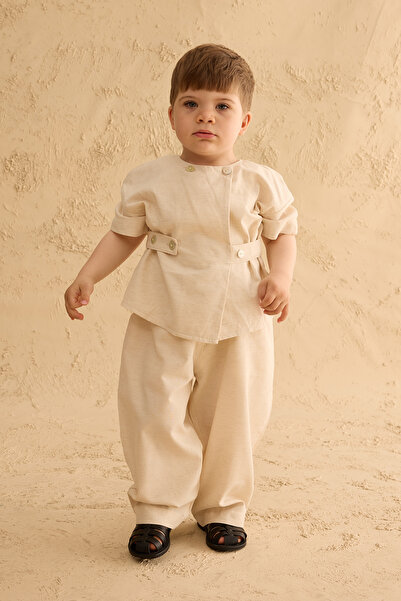 Fahhar Kids Double Button Trousers Suit Natural