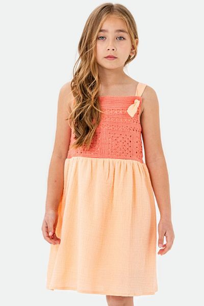 Cansın Mini Orange Lace Detailed Muslin Girl's Dress 21085