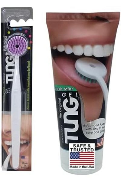 Tung Gel and Brush Tongue Cleaner by Peak Essentials - Starter Pack The Original Tongue Brush, Black