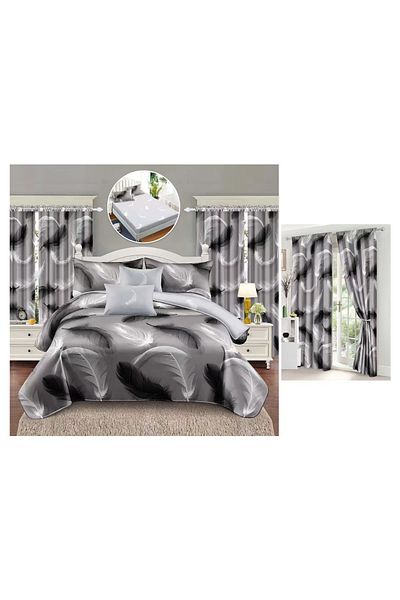 chiraso CHIRASO Finet Bedding Set, 8 Pieces with 2 Curtains, Fitted Sheet 180x200, Duvet Cover 200x230, 4 Pillowcases