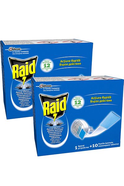 Raid electric device, with 10 laminated tablets, against mosquitoes, 12H x2PCS