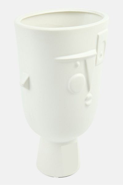 Muy Mucho Oval Face Ceramic Vase 17 x 28 x 13 cm, White