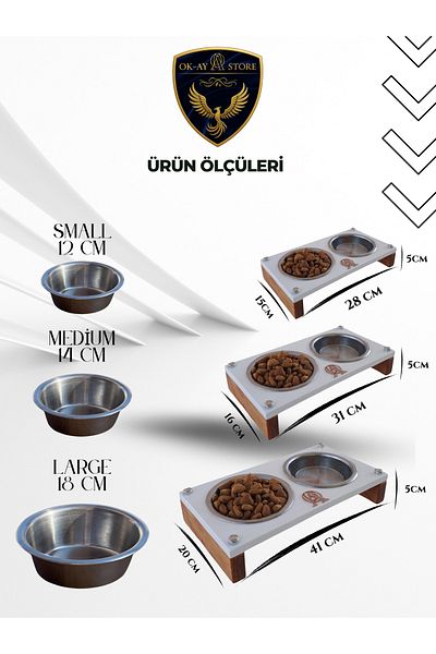 Okay Cat Dog Food and Water Bowl Stand – Wooden Body, Stainless Steel Bowl, Non-Slip Base