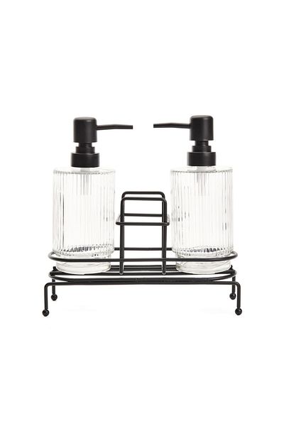 MATMEL Dozator de sapun lichid cu suport metalic - negru / transparent - 22 cm