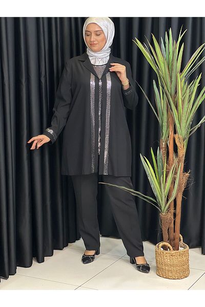 Butik büyük beden Double Tunic Set with Stones on the Front