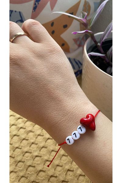 BAE ATOLYE Murano Glass Red Heart Luck 777 Number of Angels Red Rope Bracelet
