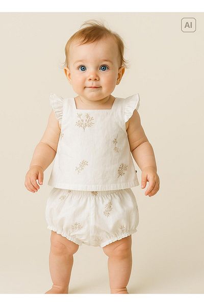 kitikate Organic Lea Topdonlu 2 Piece Set Ecru