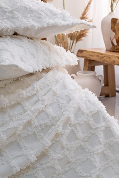 lusso stile Siena Çift Kişilik Yatak Örtüsü Ekru 250x260cm 2 Yastık Kılıfı