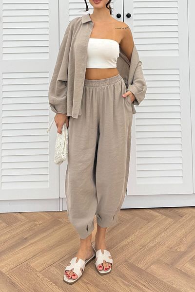 Suzi Women's Mink Oversize Shirt Shalwar Pants Pants Set 50957