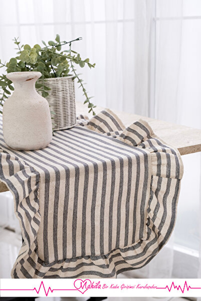 Mahila 40x125 تصميم أنيق، مفرش كبير الحجم، مفرش من الكتان بنسبة 100%، مفرش مزخرف