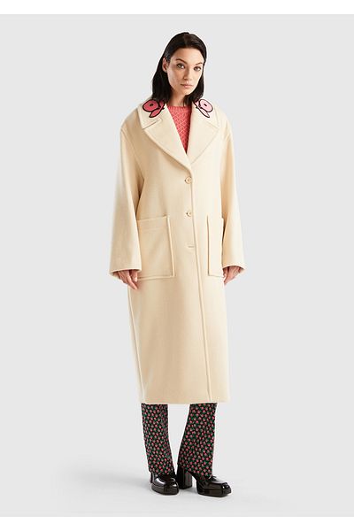 United Colors of Benetton Women's Beige Collar Floral Print Coat